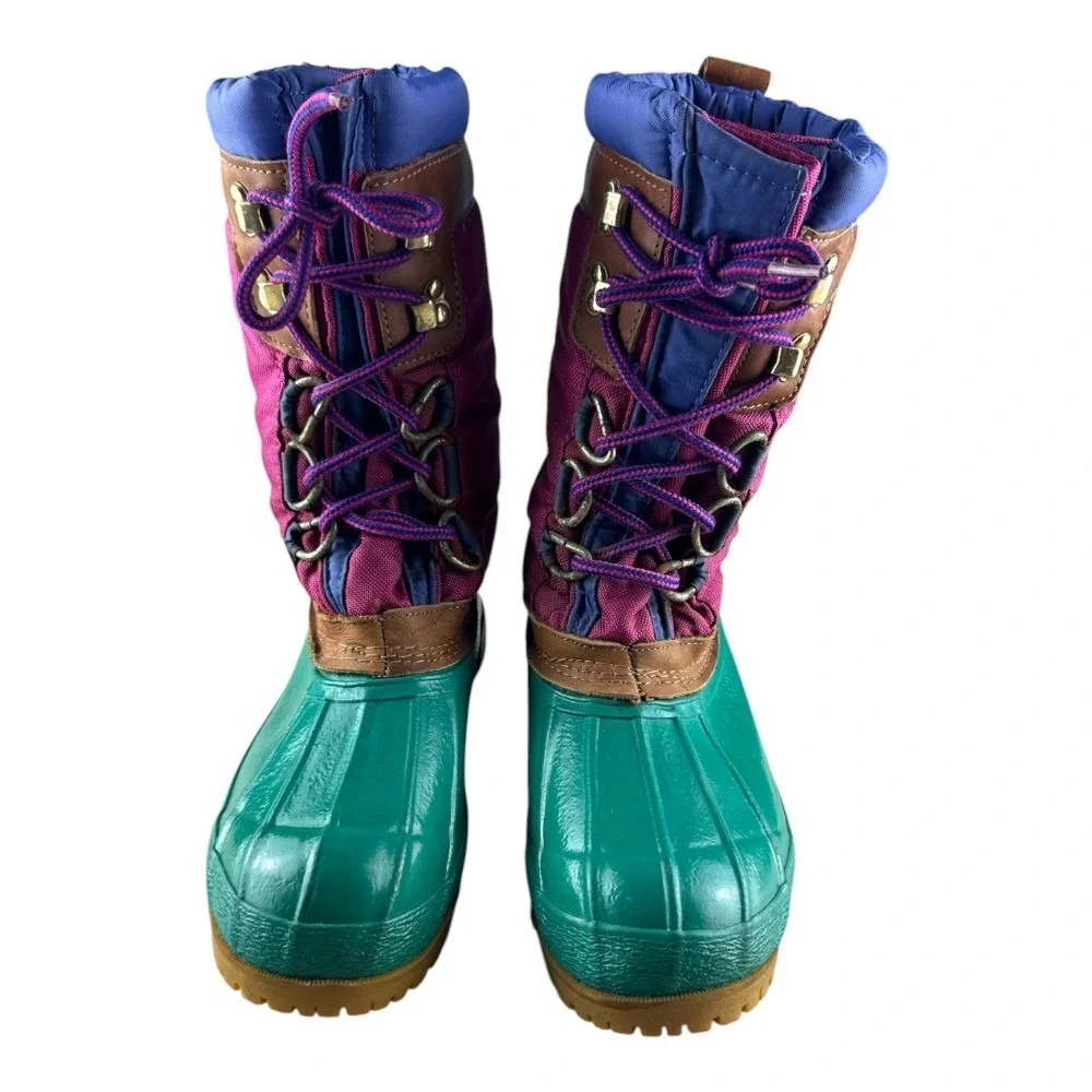 90s Vintage Eddie Bauer Duck Boots Womens 6 Colorblock Teal Magenta Blue Rare